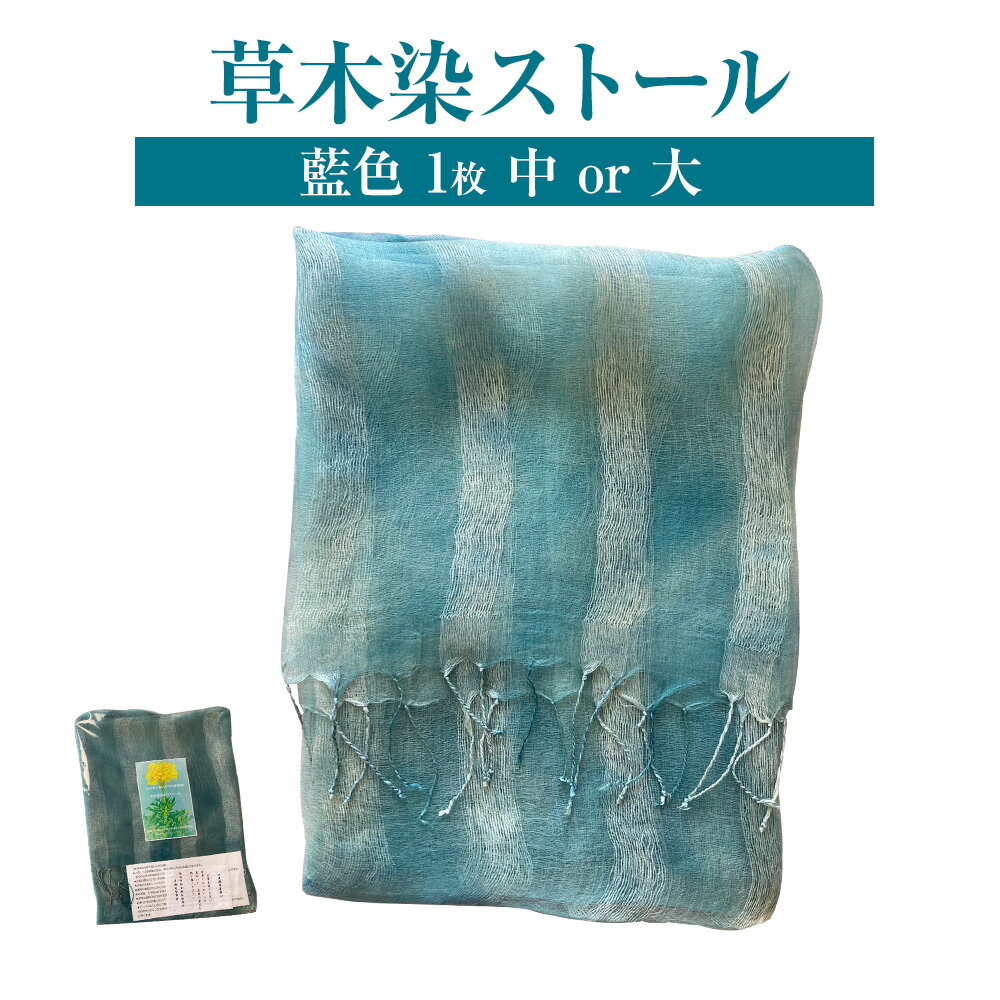 【ふるさと納税】草木染 ストール 藍色 1枚 中 or 大 結城市社会福祉協議会 障害者福祉センター《30日以内に出荷予定(土日祝除く)》ファッション 小物 天然草木染 オリジナル 藍色 絹 100％