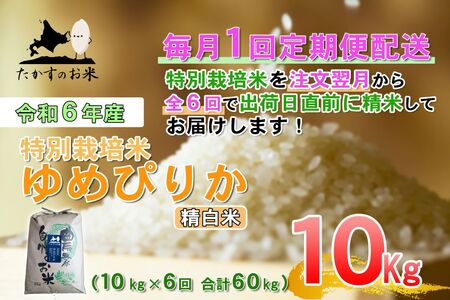 F016 　定期便【令和６年産】ゆめぴりか（精白米）10㎏×6回 特Aランク 北海道 米 を代表する人気の品種 北海道 鷹栖町 たかすのお米 特別栽培米 米 コメ ご飯 精 白米 お米 ゆめぴりか