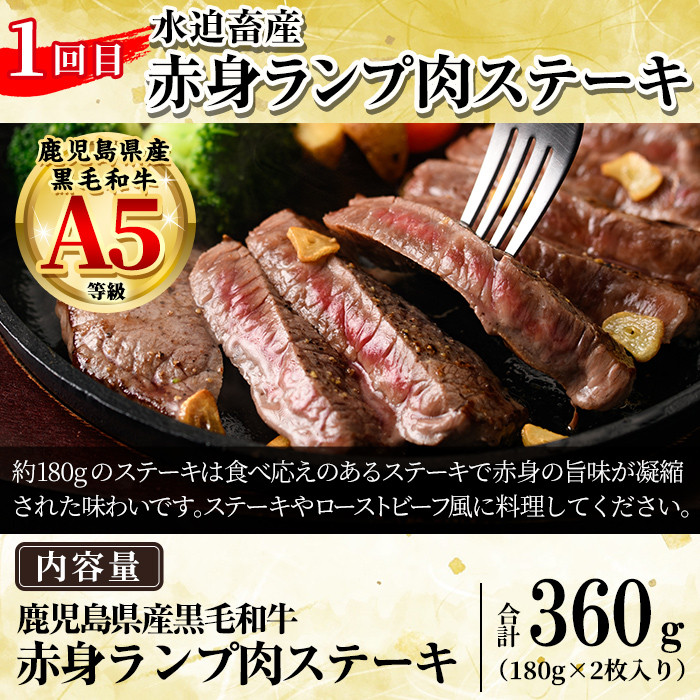 a969-B ＜コラボ定期便！＞姶良市おすすめ！ステーキ肉定期便(全6回)【水迫畜産・財宝】姶良市 コラボ こらぼ 国産 鹿児島産 お肉 肉 牛肉 ステーキ 冷凍 ランプ シャトーブリアン サーロイン