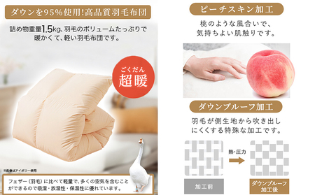 【柄ブルー】これだけあれば安心!超増量二層キルト羽毛掛布団95%プレミアムゴールドラベル1.5kg SL_AL-J201-gbl_(都城市) 寒い地域 寒がりさん 綿100%80サテン しなやかさ 柔