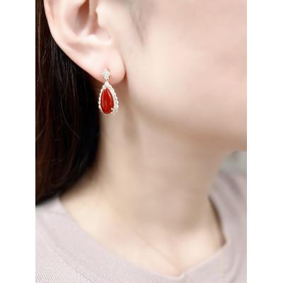 ふるさと納税 山梨県 K18イエローゴールド 血赤 珊瑚 ペアシェイプ しずく ダイヤ ピアス【PE-3298】 |  | 02