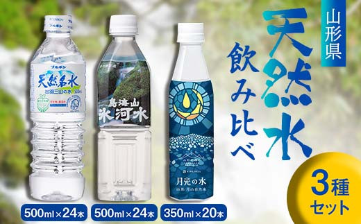 
山形県 天然水飲み比べセット（月光の水 350ml×20本・氷河水500ml×24本・出羽三山の水 500ml×24本） F2Y-5544
