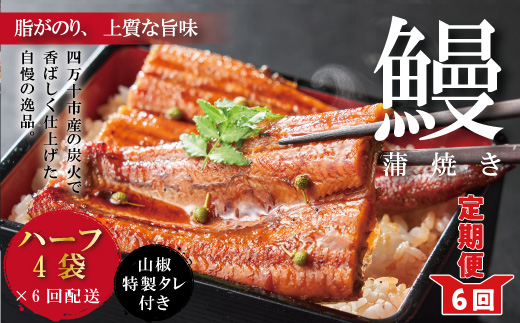 26-1057．【6回定期便】お楽しみ企画 6ヵ月連続＜四万十食品＞うなぎ蒲焼 ハーフ4袋／ＢＣ