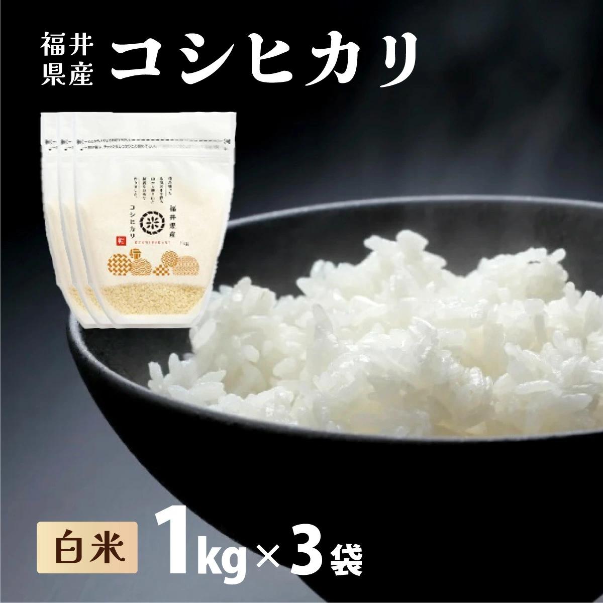 福井県産 コシヒカリ 精米 3kg（1kg×3）＜令和7年産 / 数量限定 ＞【米 コメ お米 精米 白米 無洗米 玄米 ご飯 飯 こしひかり ブランド米 国産】[095-a301_A]【敦賀市ふるさと納税】