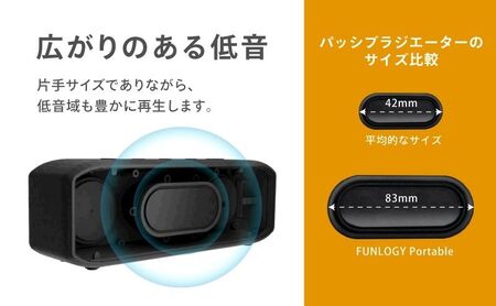 【VGP2022受賞】防水ポータブルスピーカー FUNLOGY Portable ブラック | IP67 防塵 Bluetooth ワイヤレス 小型 お風呂 キャンプ アウトドア 重低音 microS