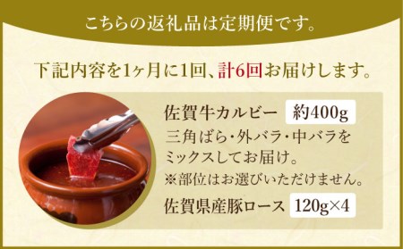 【全6回定期便】三栄の味付け肉（佐賀牛 カルビー 400g＋豚 ロース 4枚） HAA045 佐賀牛 和牛 焼肉 国産
