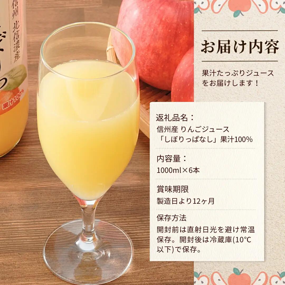 信州産 りんごジュース 「しぼりっぱなし」 ストレート果汁100％ (1L×6本)|りんごジュース