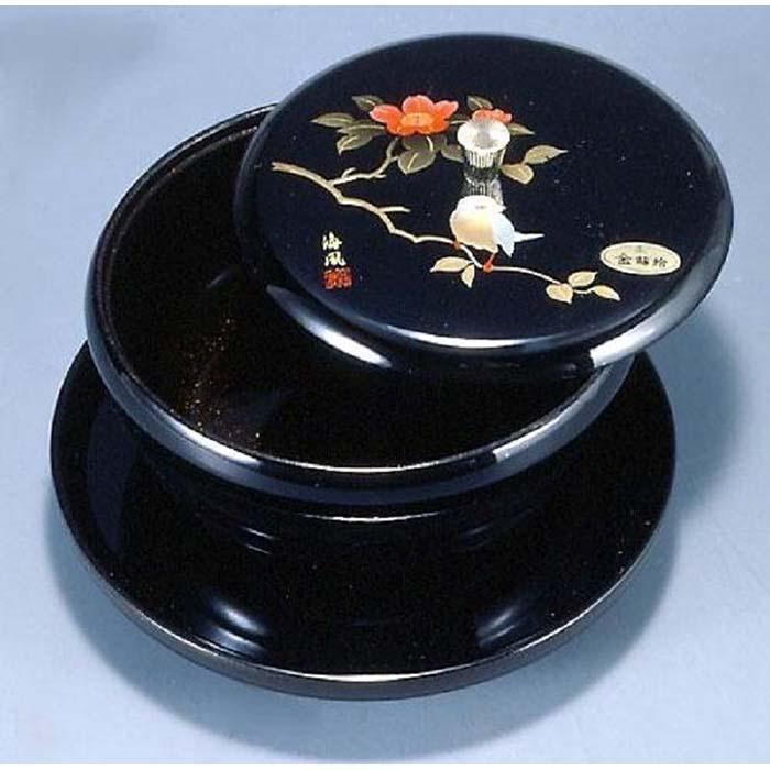 【ふるさと納税】7.0寸 丸盆付菓子器 さえずり(盛絵・内梨子地塗)【YG89】 | クラフト 民芸 人気 おすすめ 送料無料