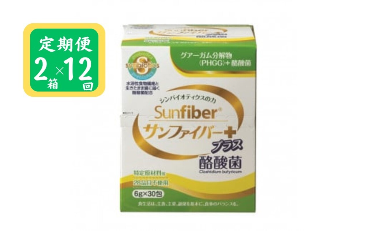 
            ＜定期便＞TVで話題！ グアーガム分解物 生きて腸内まで届く 酪酸菌 水溶性食物繊維サンファイバープラス【スティック】6ｇ×30包【2箱セット定期便12ヶ月】【発酵性食物繊維 食物繊維 シンバイオティクス  医療 介護 安心 無味無臭 グアーガム分解 四日市市】
          