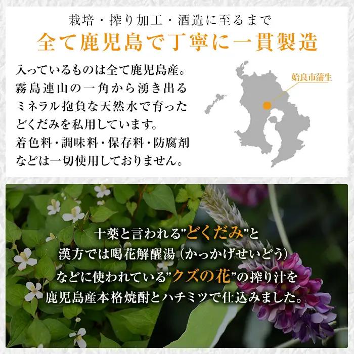 a177 碧羅の酒(2本セット：500ml・300ml)【フォンタナの丘かもう】姶良市 国産 どくだみ草 くずの花 お酒 酒 本格焼酎 どくだみ くず 花 はちみつ へきらのさけ 健康酒