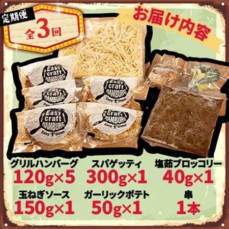 【毎月定期便】ハンバーグタワーセット 5段(パスタ・ポテト付き)全3回【配送不可地域：離島】【4075018】