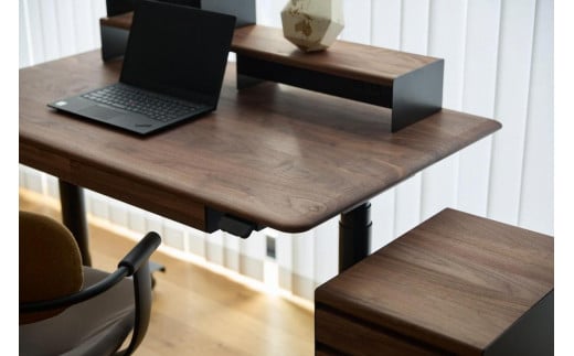【シェルフSセット】サイズオーダー可 電動昇降 学習机 プレディデスク ウォールナット