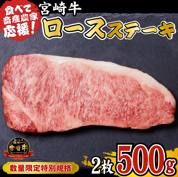 【DAS040】宮崎牛 ロースステーキ 500g（牛肉 黒毛和牛 畜産農家応援 ロース ステーキ 赤身 数量限定）