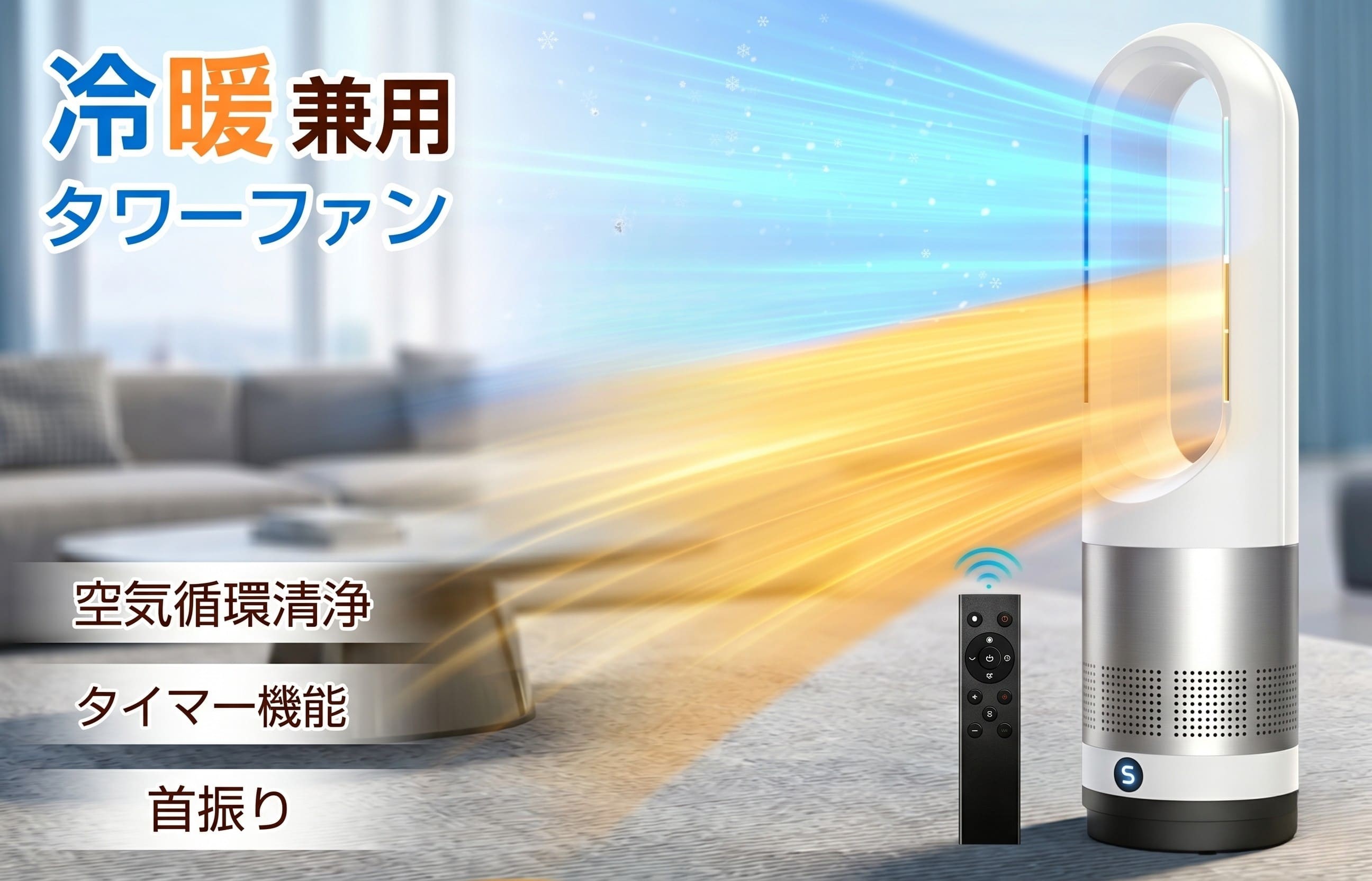 
                  タワーファン 羽根なし扇風機 暖風機 冷風扇 DCモーター 静音運転 サーキュレーター 8段階送風 強風 大風量 100°左右首振り 9H切タイマー 省エネ 節電対策 お手入れ簡単 省スペース 組み立て不要 リモコン付 部屋 リビング
                