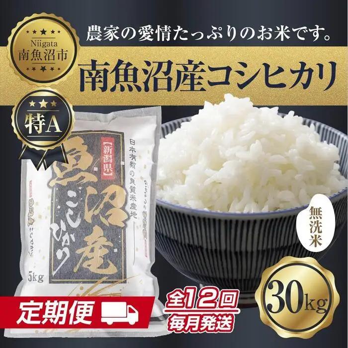 【定期便】無洗米  新潟県 南魚沼産 コシヒカリ お米30kg×計12回 精米済み 年間 毎月発送 こしひかり（お米の美味しい炊き方ガイド付き）【定期便 銘柄米 ブランド米 無洗米 こしひかり コシヒカリ 魚沼産 新潟米 産地直送 ごはん】