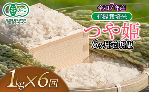 【令和7年産】【定期便6ヶ月】有機栽培米 つや姫 【白米】 1kg×6回　山形県鶴岡市産　出羽弥兵衛　| お米 米 コメ こめ ライス つやひめ 1キロ ご飯 ブランド米 国産 主食 お取り寄せ 返礼品