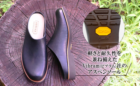 メンズ サボサンダル 本革 紳士靴 日本製 撥水 シューズ ビブラムソール スリッポン スリッパサンダル KOTOKA（コトカ）たつの蝋引き まほろばサボ No.KTO-7734 ブラック メンズLサ