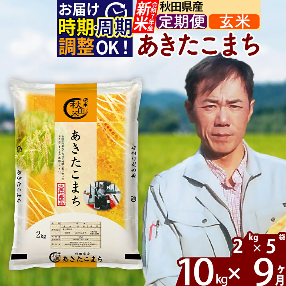 【ふるさと納税】※令和7年産 新米※《定期便9ヶ月》秋田県産 あきたこまち 10kg【玄米】(2kg小分け袋)2025年産 お届け時期選べる お届け周期調整可能 隔月に調整OK お米 みそらファーム