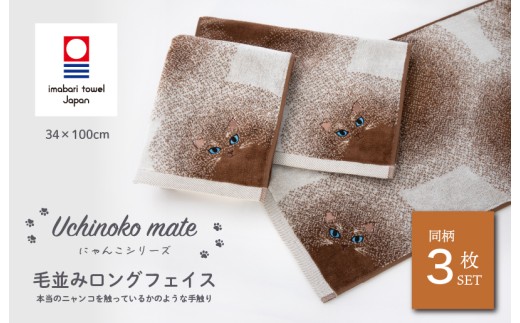 （今治タオルブランド認定品）Uchinoko mate にゃんこシリーズ 毛並みロングフェイスタオル３枚セット（ポインテッド／シャム） [I004680FT3I] 今治タオル タオル フェイスタオル 大きめ 今治フェイスタオル 猫 ネコ ねこ 吸水 ギフト ギフトセット お祝い 贈り物 日本製 プレーリードッグ