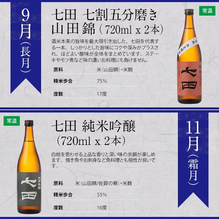 【定期便】銘酒「七田」隔月(奇数月) 2ヶ月に1回 お届け 日本酒 吟醸 ひやおろし フルーティー 飲み比べ 地酒 蔵元直送 お酒 アルコール 天山酒造 天山 七田 お中元 お歳暮 日本酒 佐賀県 小