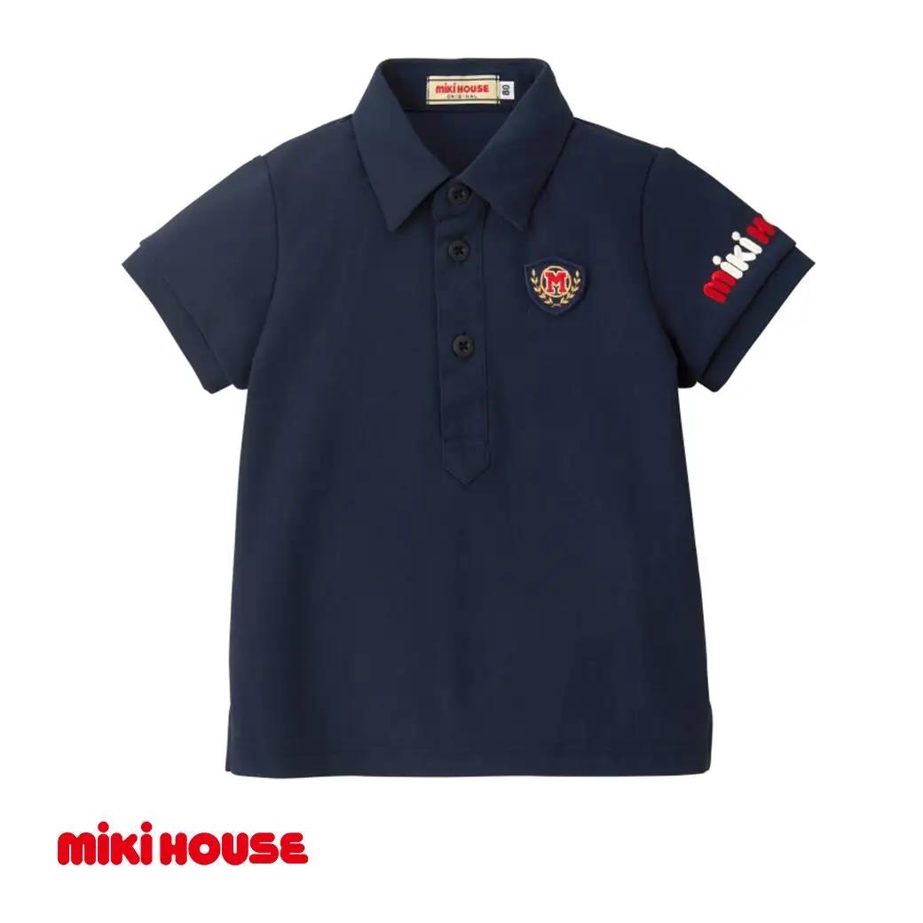ベビー服 ミキハウス エンブレム半袖ポロシャツ【紺ー120】ベビー