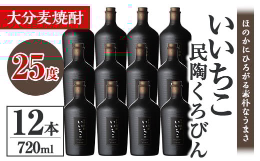 いいちこ民陶くろびん 25度(720ml×12本)酒 お酒 むぎ焼酎 720ml 麦焼酎 いいちこ  アルコール 飲料 常温【106105600】【酒のひろた】