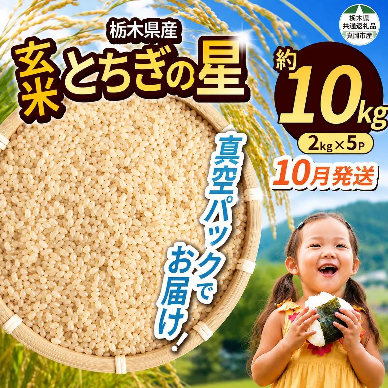 【栃木県共通返礼品】【先行予約】【10月発送分】令和8年度新米 栃木県産とちぎの星（玄米真空パック) 約2kg×5  |  栃木県 那珂川町 送料無料
