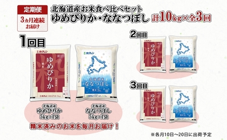 定期便 3ヵ月連続3回 北海道産 ゆめぴりか ななつぼし 食べ比べ セット 精米 5kg 各1袋 計10kg 米 特A 白米 お取り寄せ ごはん ブランド米 ようてい農業協同組合 ホクレン 送料無料 