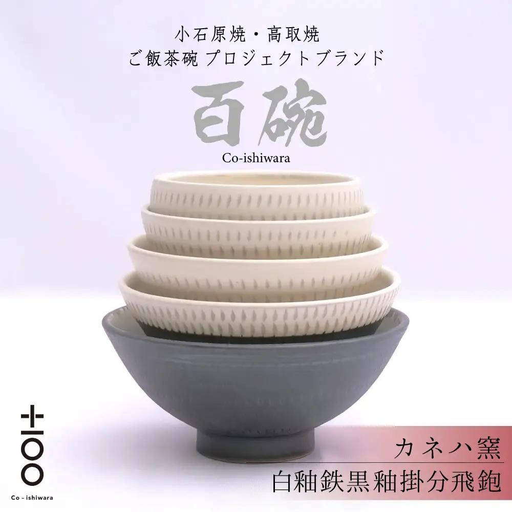 百碗 白釉鉄黒釉掛分飛鉋 (カネハ窯) FR9