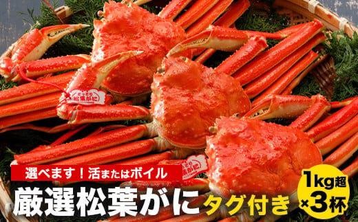 
            754.【選べます！活またはボイル】≪2025年11月発送≫ 特撰 松葉がに【ブランドタグ付き】1kg超の大きいサイズ 食べ応えあり 特大3杯（1kg超×3杯）【松葉ガニ 松葉蟹 松葉かに 蟹 かに 山陰 特大 大きい 活 ボイル タグ付き 鳥取県産 鳥取県 北栄町 おすすめ 人気 新鮮】
          