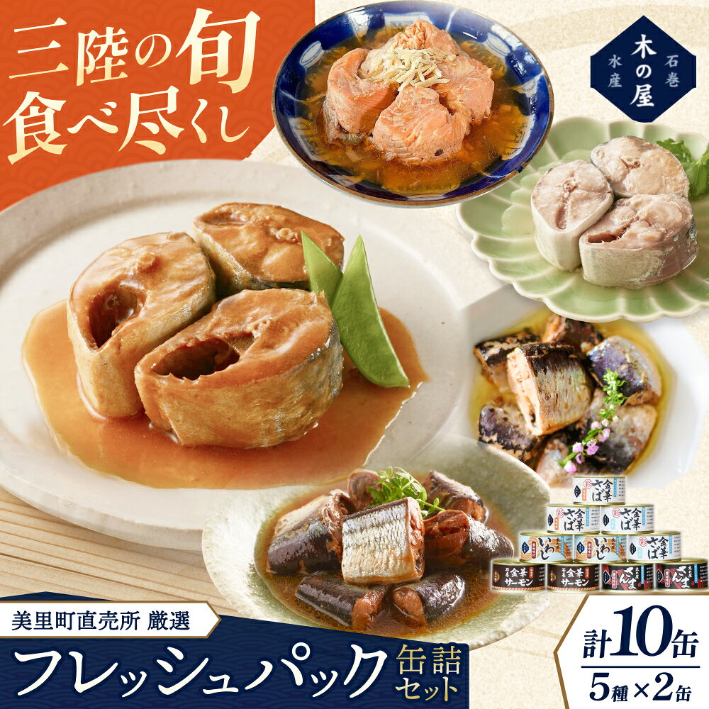 【ふるさと納税】美里町直売所厳選フレッシュパック10缶セット/ 缶詰 缶 サーモン セット さば 味噌煮 サバ 水煮 金華サーモン さんま 鯖 金華さば 三陸 いわし 食べ比べ 希少 国産