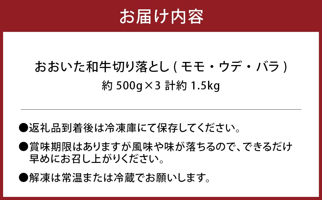 おおいた和牛 切り落とし 約500g×3パック 計約1.5kg