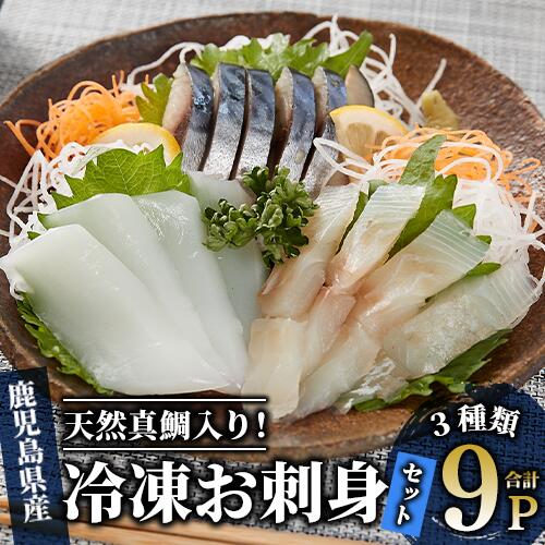 【ふるさと納税】天然真鯛入り！切れてる冷凍お刺身セット(合計750g・3種9P) 刺身 刺し身 さしみ 冷凍 真空パック 海鮮 魚 真鯛 真鯛 昆布締め さば しめ鯖 しめさば 鯖 サバ イカ いか 詰め合わせ セット【指宿山川水産合同会社】
