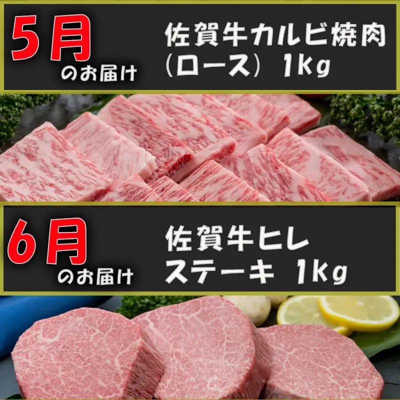 【定期便全12回】佐賀牛定期便「ロースブロック・ヒレステーキ(3回)・ローストビーフ(3回)・すき焼き用(ロース）・しゃぶしゃぶ用(ロース)・カルビ焼肉(ロース)・サーロイン・赤身ももブロック」 毎月