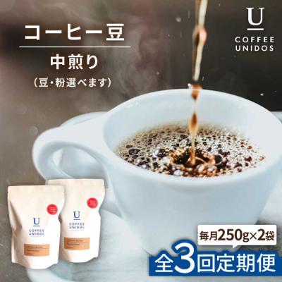 ふるさと納税 糸島市 【全3回定期便】中煎りコーヒー 豆 ウニドスブレンド 250g×2袋(豆or粉) [AQF021]