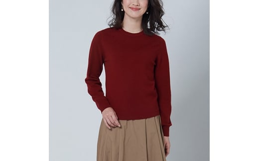 日本製 カシミヤ100% レディース クルーネック ワイン Sサイズ [2577]