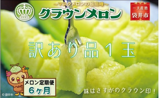 【6ヶ月定期便】クラウンメロン（訳あり）1玉入 メロン デザート グルメ 果物 フルーツ 季節の果物 スイーツ 袋井市 静岡県