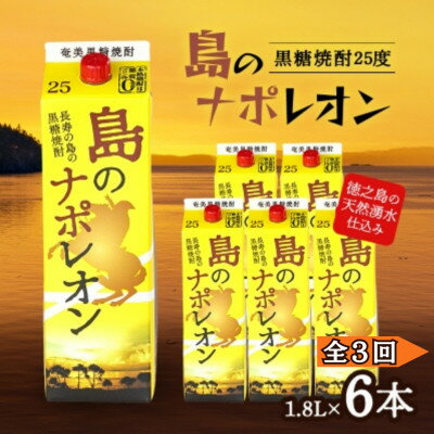 【ふるさと納税】【毎月定期便】奄美黒糖焼酎 島のナポレオン 1,800ml 紙パック 6本セット全3回【4074158】