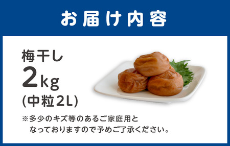 【0580-5】昔ながらのしょっぱい梅干し 2kg 中粒2L（白干梅）［無添加］【ご家庭用】食品添加物 不使用 すっぱい梅干 和歌山県産 紀州南高梅