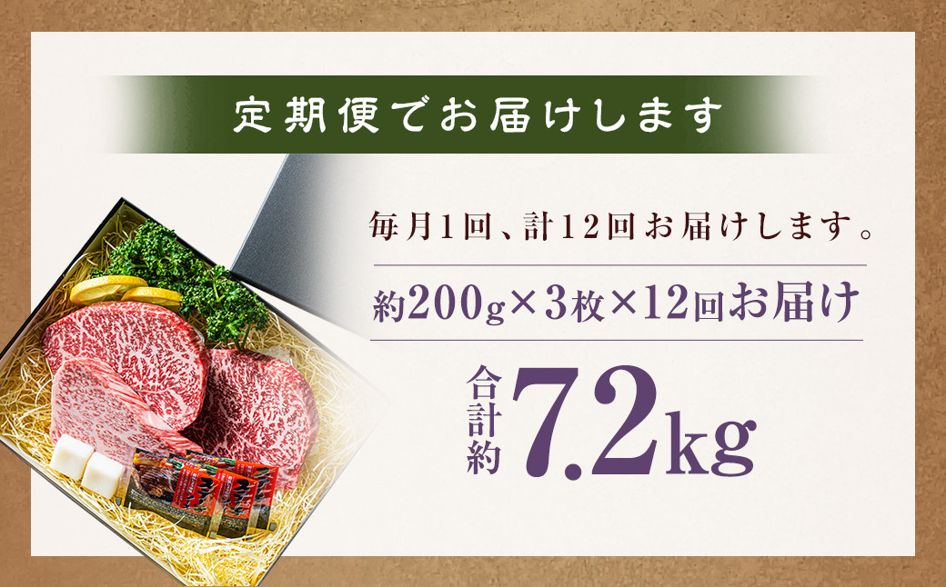 【全12回定期便】【A4～A5ランク】長崎和牛 赤身 ステーキ 3枚セット 約200g×3枚