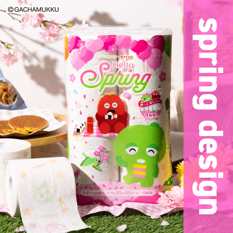 ガチャピン・ムック トイレットペーパー 12Ｒ ダブル 96個　再生紙　季節限定デザイン(1512)