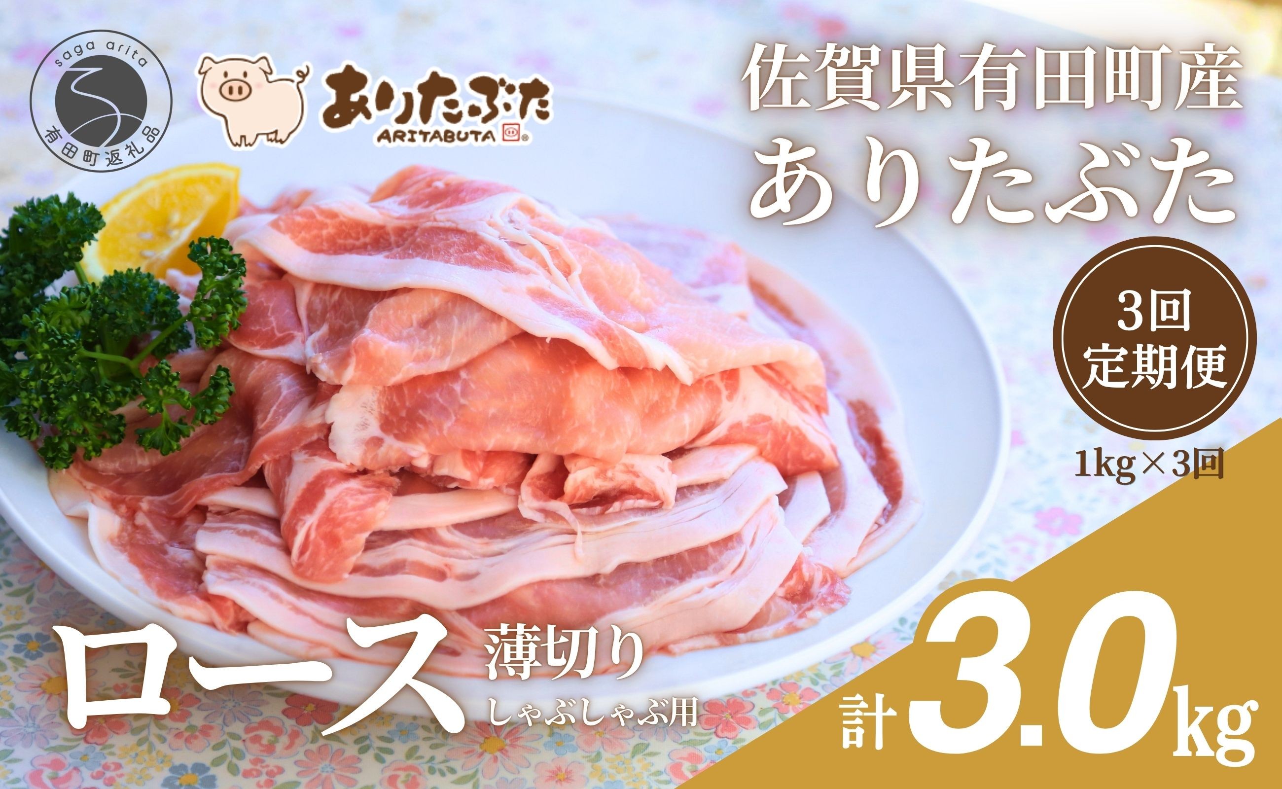 
                  【3回定期便 総計3.0kg！真空個包装で便利】ありたぶた ロース 薄切り しゃぶしゃぶ用 3ヶ月 連続 定期便 1kg（200g×5パック）【有田まちづくり公社】佐賀県産 有田町産 ブランド豚 ありたぶた 豚 ぶた 豚肉 ロース肉 スライス 小分け 全3回 zh012
                