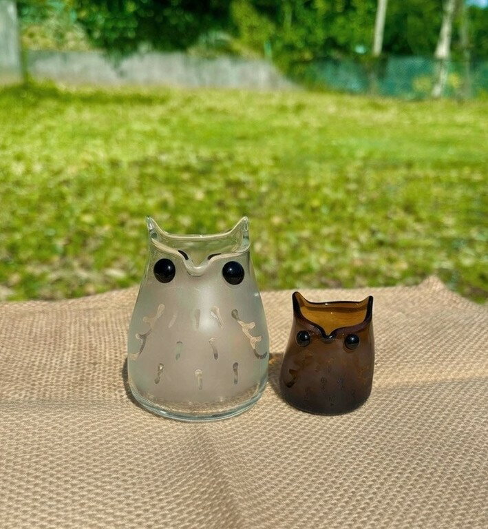【ふるさと納税】【ガラス製一輪挿し】ふくろう親子セット　 インテリア 雑貨 生き物 鳥 モチーフ 入れ物 収納 小物 縁起物 花瓶 筆記用具 つまようじ入れ 手作り HNNCH003