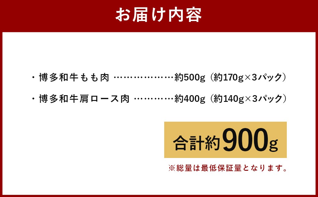 A4ランク 博多和牛 焼肉用 肩ロース ＆ すき焼き用 もも肉 食べくらべ セット （計約900g） 黒毛和種 黒毛和牛 和牛 牛肉 お肉 肉 肩ロース ロース もも モモ モモ肉 焼肉 焼き肉 すき
