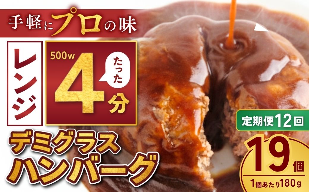 【定期便12回】本格デミグラス ハンバーグ 180g×19個 計2.3kg | 冷凍 小分け ハンバーグ デミグラスソース 牛 豚 惣菜 お弁当 おかず 粗びき レンジ レンチン 温めるだけ 簡単調理 小分け 茨城県 龍ケ崎市