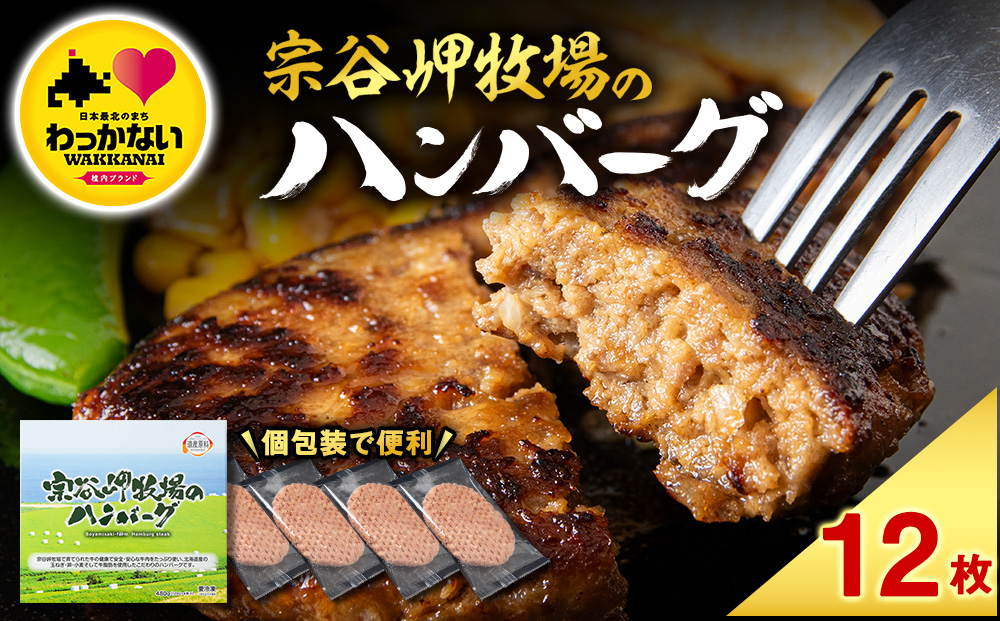 宗谷岬牧場のハンバーグ 稚内ブランド認定品 120g4枚入×3箱(合計12枚)