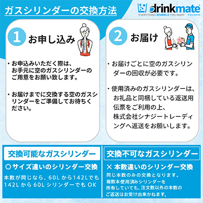 炭酸水メーカードリンクメイト アタッチメント付き 60L交換用ガスシリンダー/HF012-SJ【配送不可地域：沖縄県】