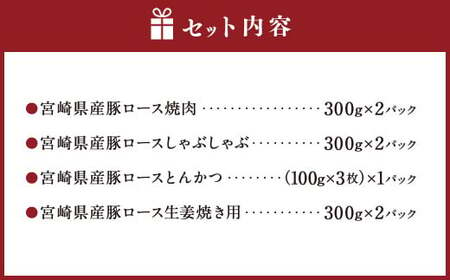 ＜宮崎県産豚セット＞翌月末迄に順次出荷【c1312_mc】 計2.1kg ロース 豚肉 肉 焼肉 しゃぶしゃぶ とんかつ 生姜焼き 国産 小分け セット