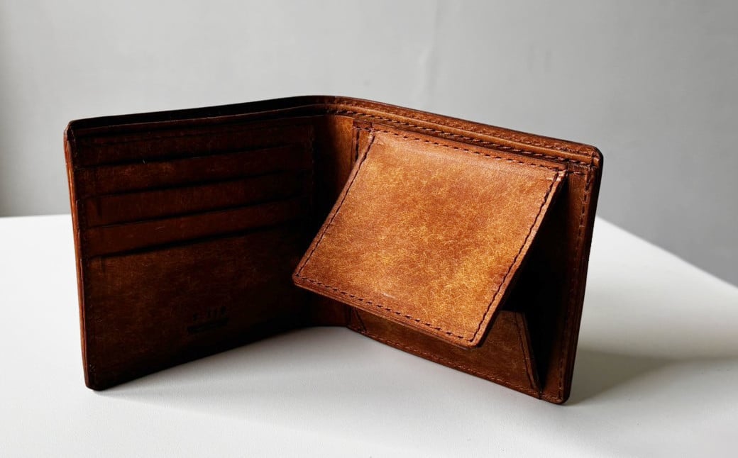 Box Short WALLET 二つ折り財布 財布 革 革財布 牛革 本革 チョコ
