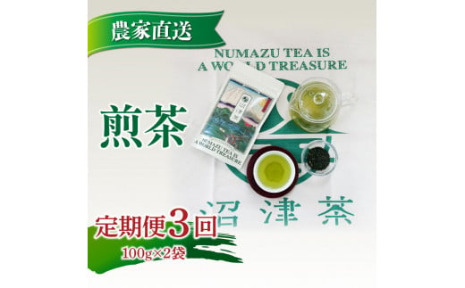 定期便 普通 煎茶  茶葉 100g 2袋 計3回 合計 600g  農家直送 お試し お茶 茶葉 静岡 沼津